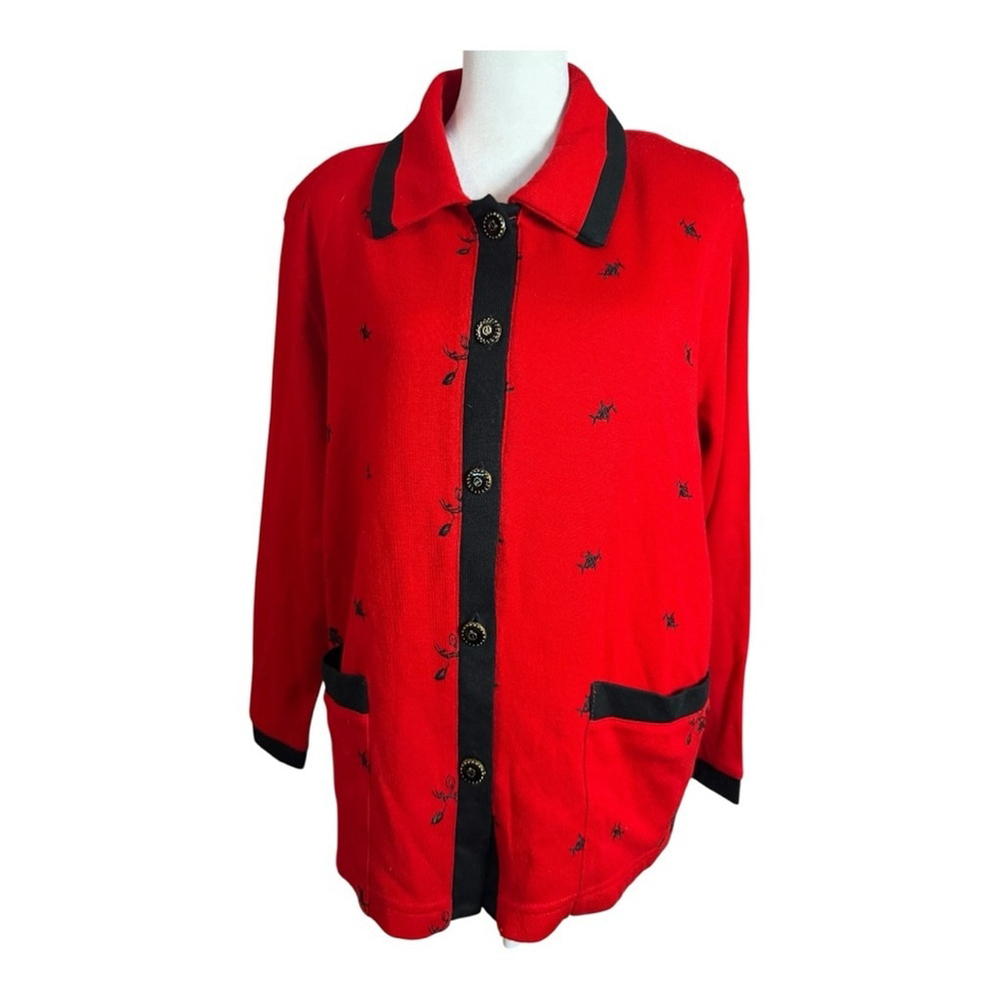 Active Seller! Cathy Daniels Red Cardigan with Black Trim Normcore